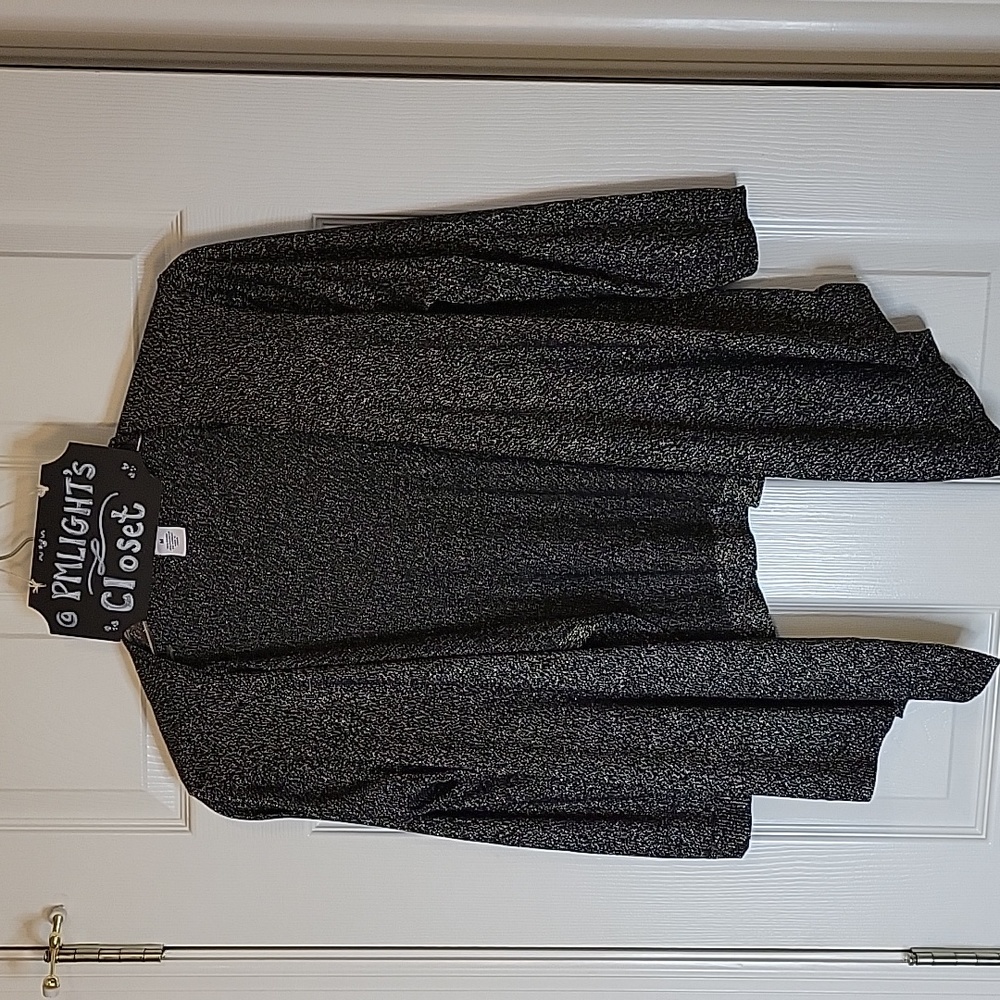 Ruby Rd Black Gold Knit Cardigan Sweater High Low Medium
